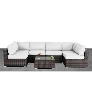 Living Source International 7-piece Wicker Sectional Set w/Cushions in Brown