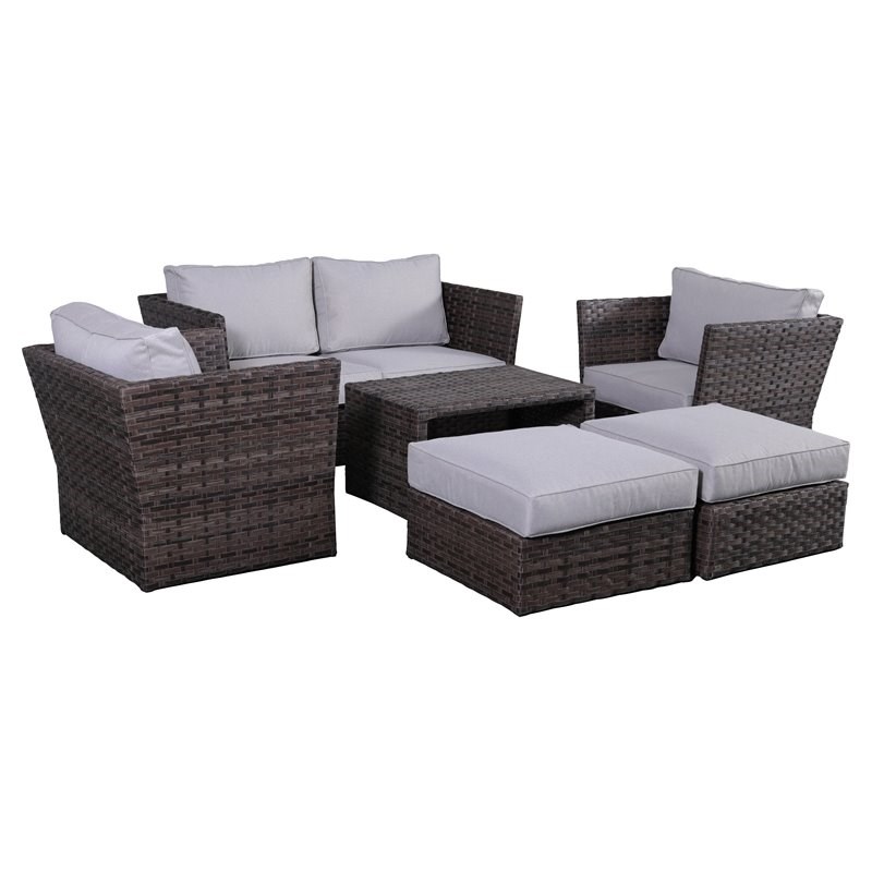 Living Source International 7-Piece Rattan Sofa Set with Cushions in Espresso