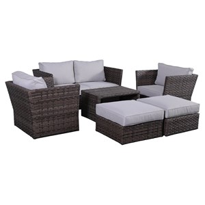 Living Source International 7-Piece Rattan Sofa Set with Cushions in Espresso
