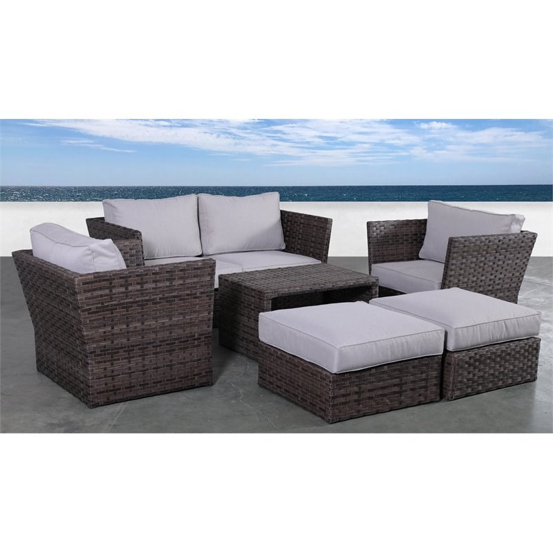 Living Source International 7-Piece Rattan Sofa Set with Cushions in Espresso