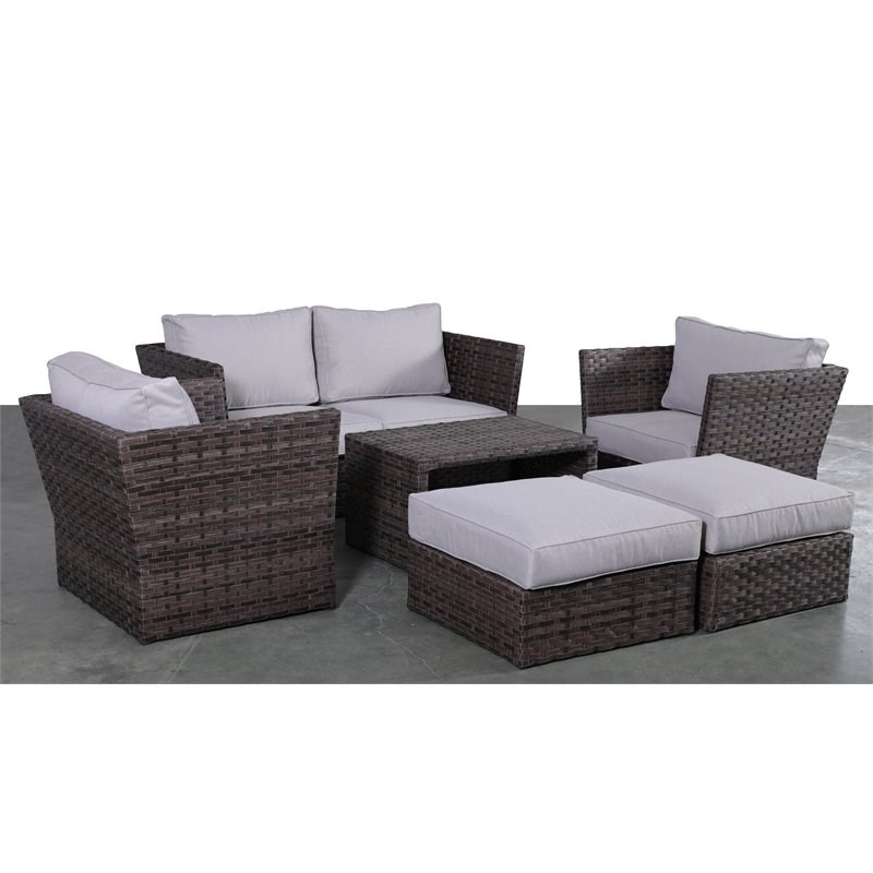 Living Source International 7-Piece Rattan Sofa Set with Cushions in Espresso