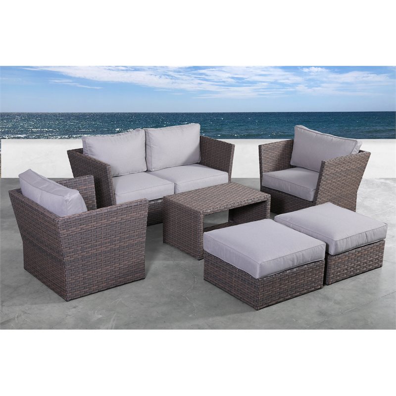 Living Source International 7-Piece Rattan Sofa Set with Cushions in Light Brown