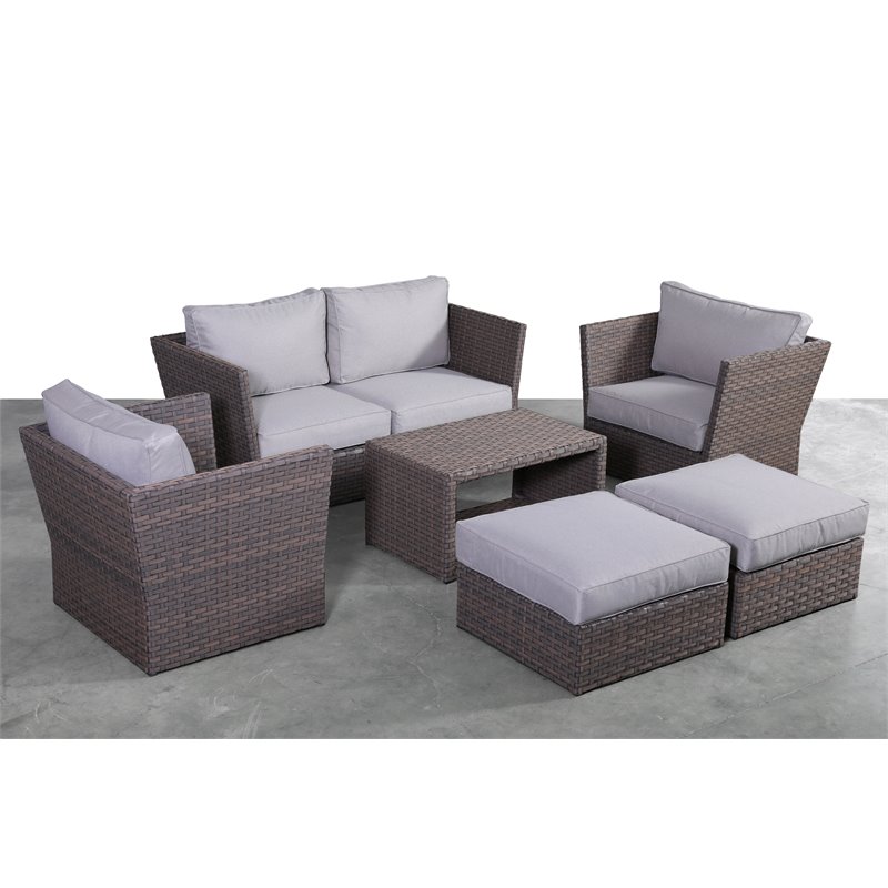 Living Source International 7-Piece Rattan Sofa Set with Cushions in Light Brown