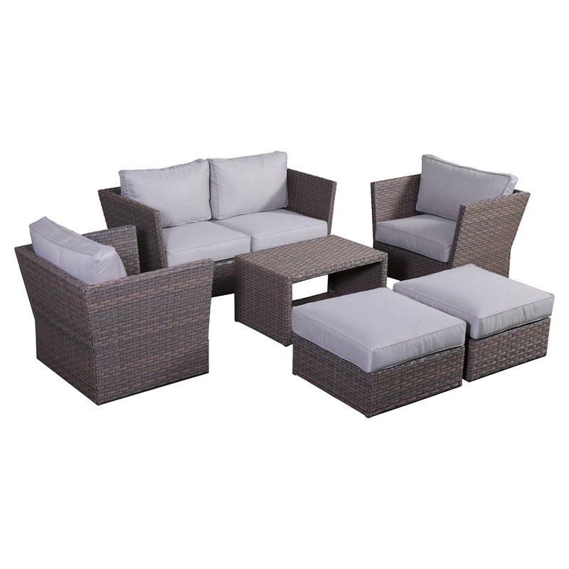 Living Source International 7-Piece Rattan Sofa Set with Cushions in Light Brown
