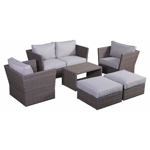 Living Source International 7-Piece Rattan Sofa Set with Cushions in Light Brown