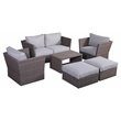 Living Source International 7-Piece Rattan Sofa Set with Cushions in Light Brown