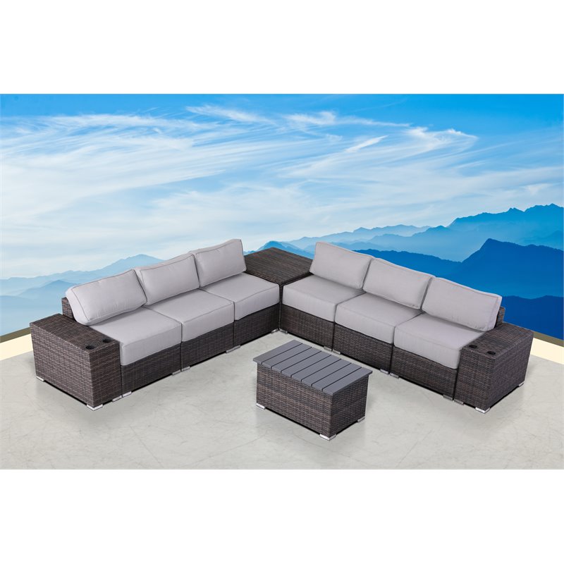 Living Source International 10-Piece Rattan Sectional Set with Cushion in Brown