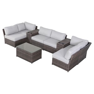 Living Source International 9-Piece Sectional Set w/ Cushion - Brown