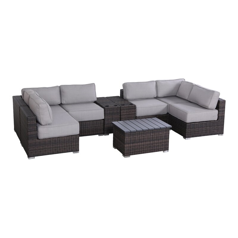 Living Source International 9-Piece Sectional Set plus Olefin Cushion - Brown