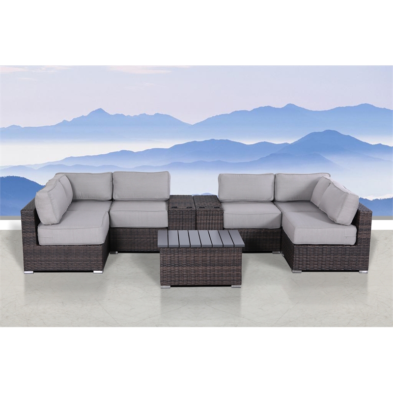 Living Source International 9-Piece Sectional Set plus Olefin Cushion - Brown