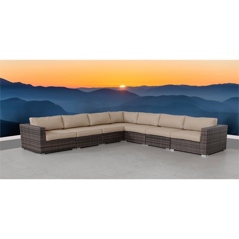 Living Source International 7-piece Wicker Sectional Set plus Cushions in Brown