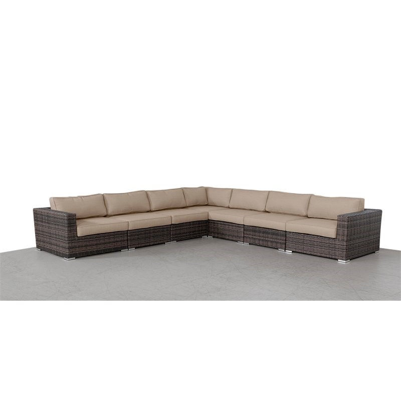 Living Source International 7-piece Wicker Sectional Set plus Cushions in Brown