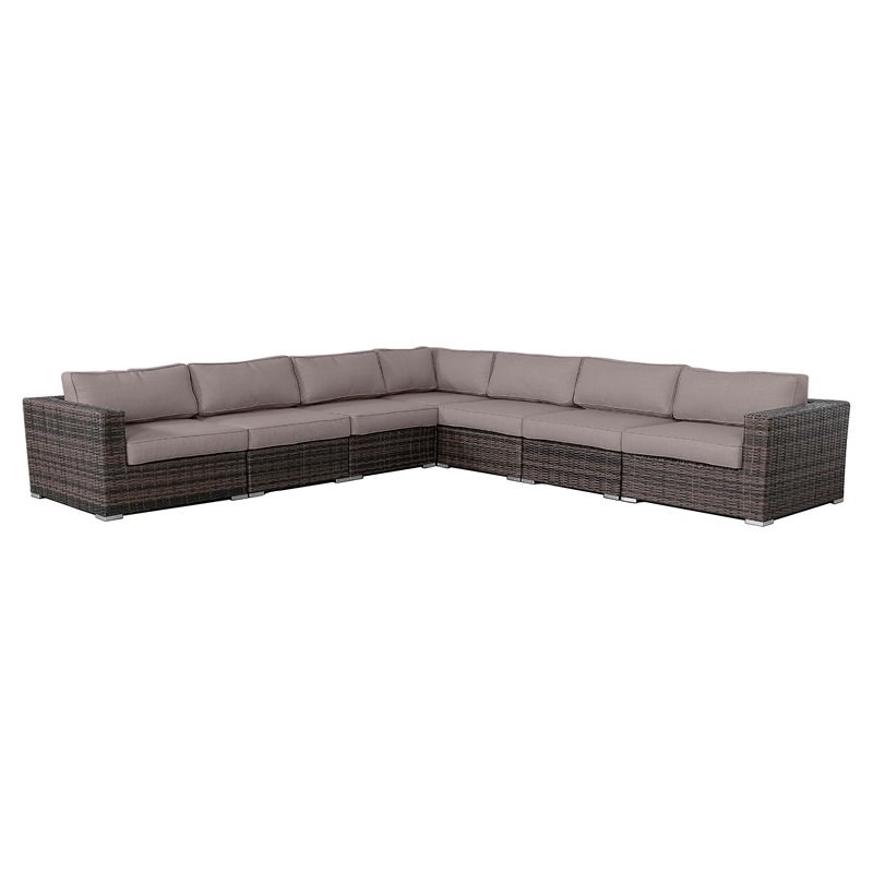 Living Source 7-Piece Wicker / Rattan Sectional Set with Sloped Back in Brown