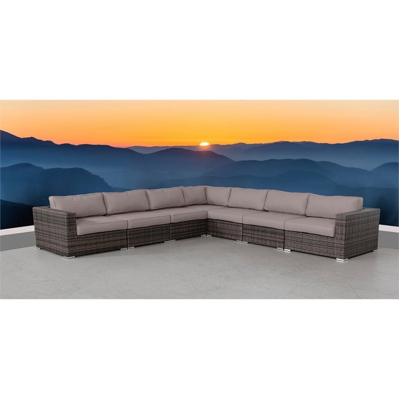 Living Source 7-Piece Wicker / Rattan Sectional Set with Sloped Back in Brown