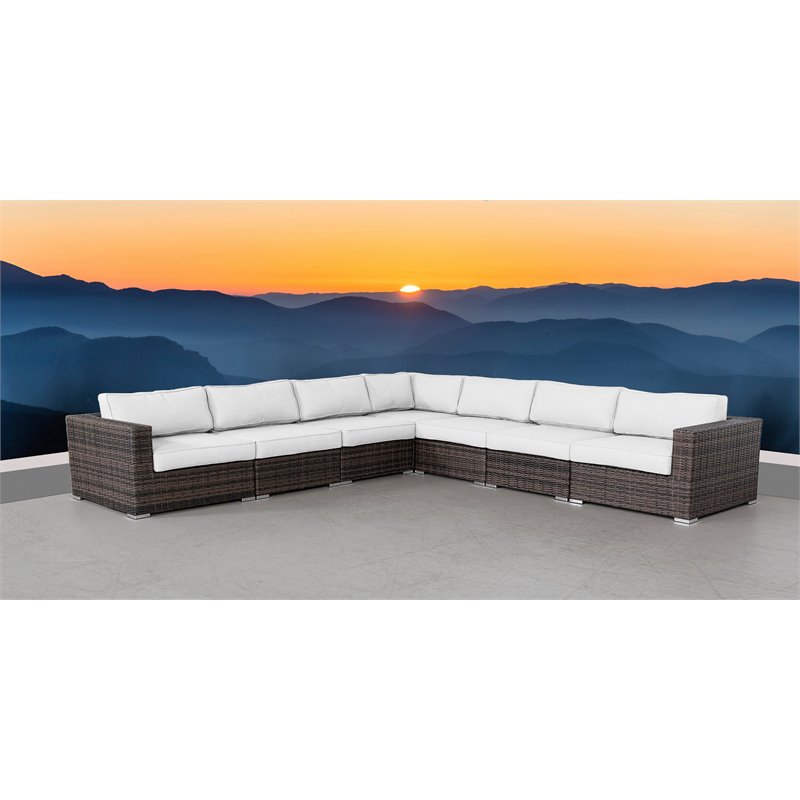 Living Source International 7-piece Wicker Sectional Set with Cushions in Brown