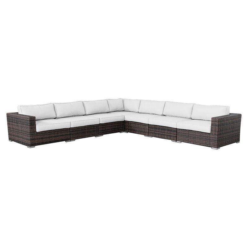 Living Source International 7-piece Wicker Sectional Set with Cushions in Brown