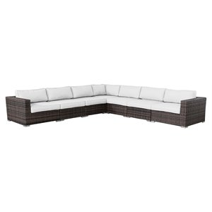 Living Source International 7-piece Wicker Sectional Set with Cushions in Brown