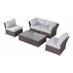 Living Source International Modern Wicker 4-Person Set with Cushions in Brown