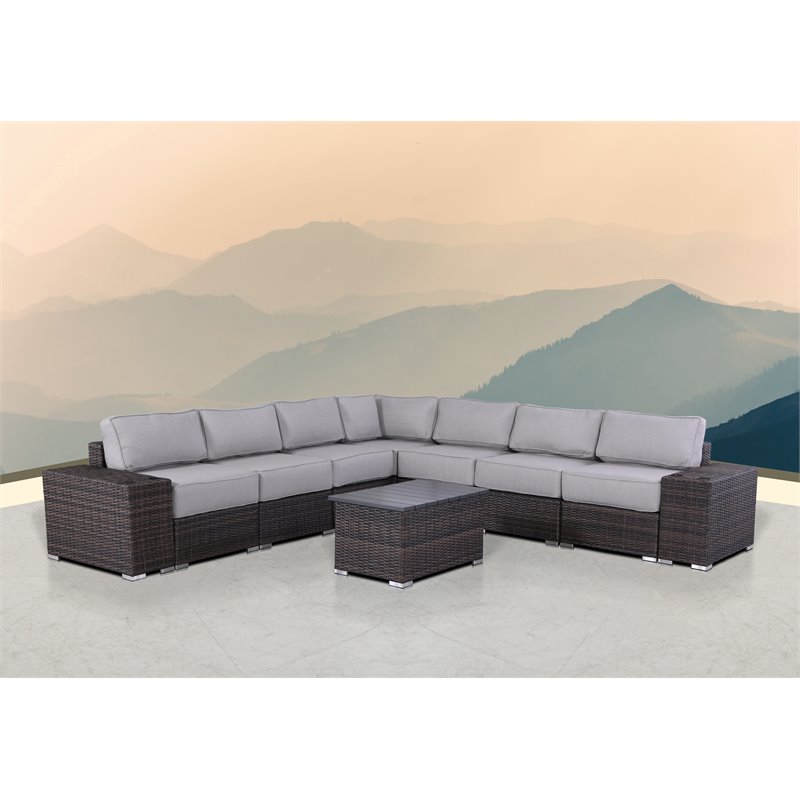 Living Source International 10-Piece Sectional Set w/ Cushions - Brown