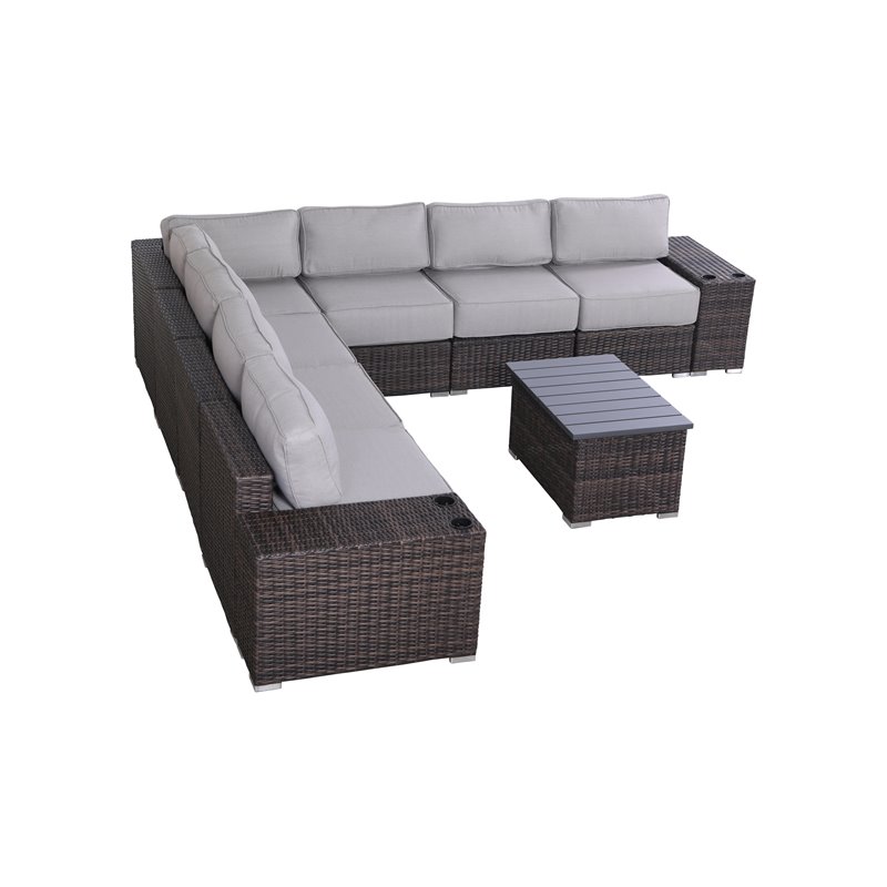 Living Source International 10-Piece Sectional Set w/ Cushions - Brown