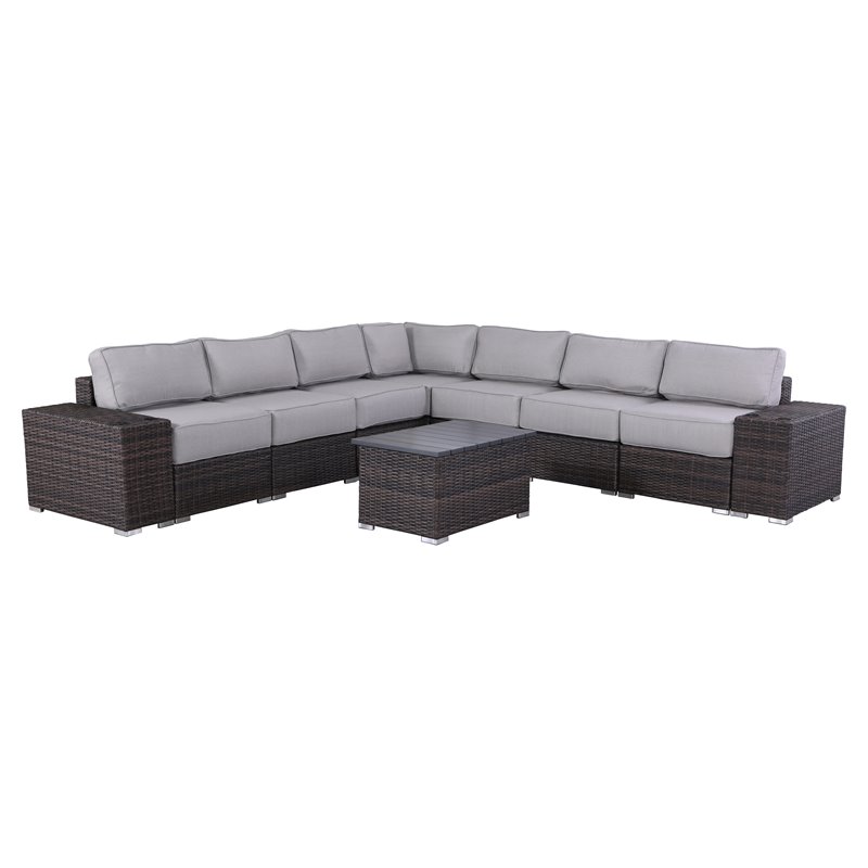 Living Source International 10-Piece Sectional Set w/ Cushions - Brown