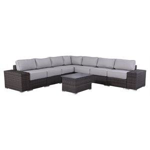 Living Source International 10-Piece Sectional Set w/ Cushions - Brown