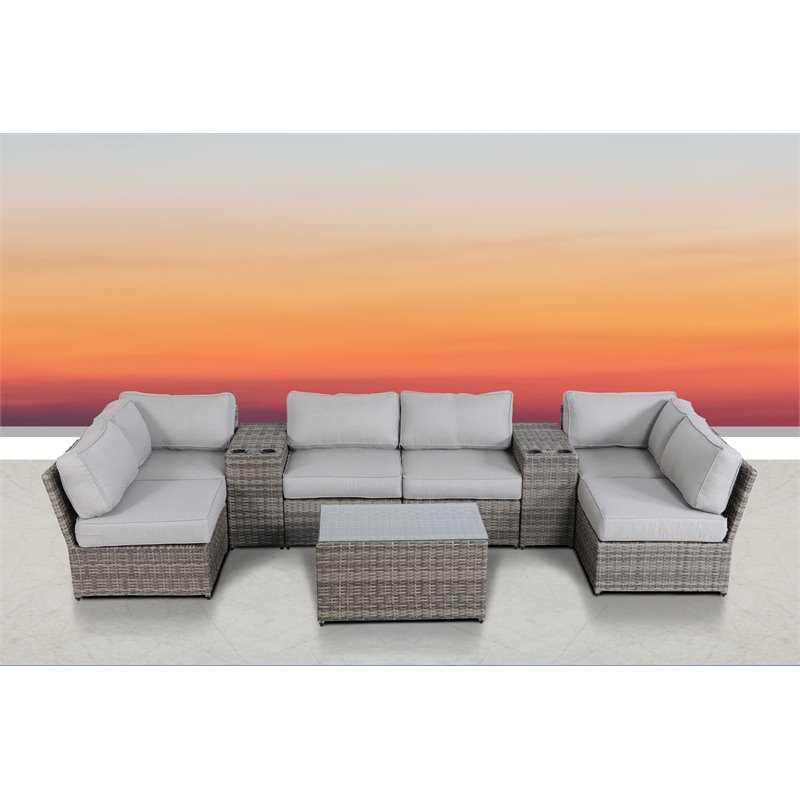 Living Source International 9-Piece Sectional Set plus Plush Cushions in Gray