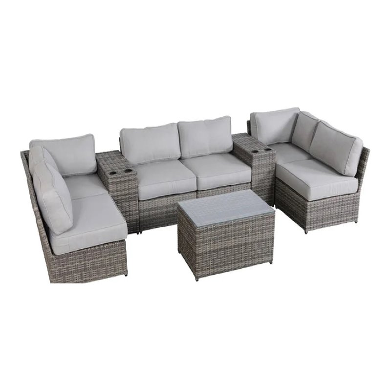 Living Source International 9-Piece Sectional Set plus Plush Cushions in Gray