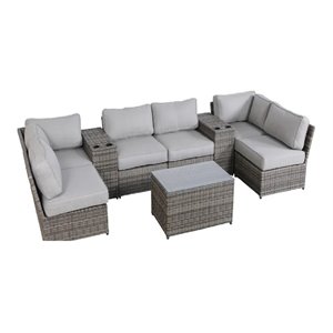 Living Source International 9-Piece Sectional Set plus Plush Cushions in Gray