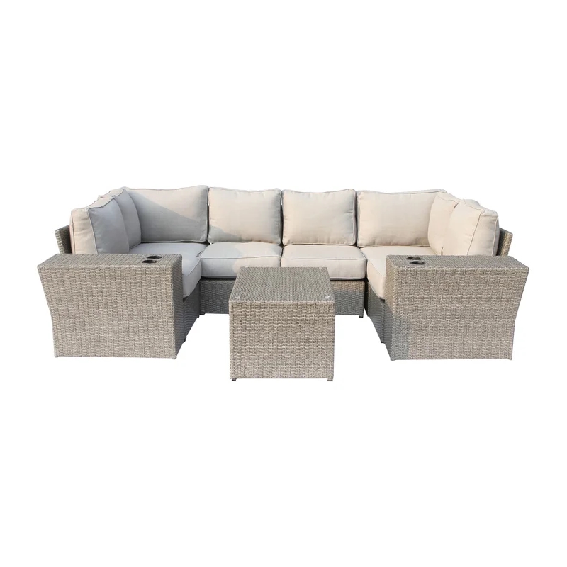 Living Source Intl 9-Piece Wicker / Rattan Sectional Set with Cushion in Brown