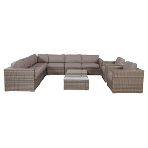 Living Source International 11-Piece Wicker / Rattan Sectional Set in Brown