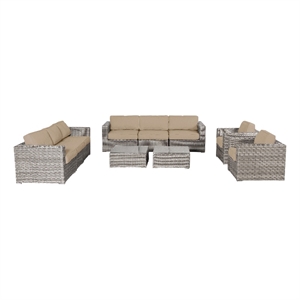 Living Source International 10-Piece Wicker / Rattan Sectional Set in Beige