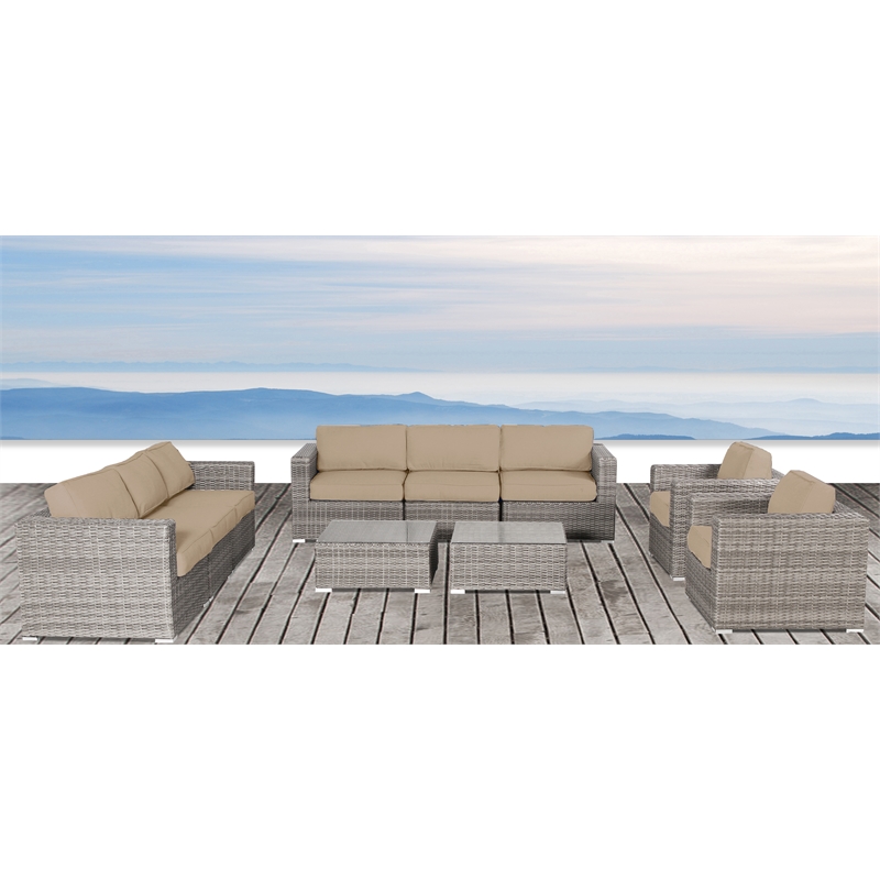 Living Source International 10-Piece Wicker / Rattan Sectional Set in Beige