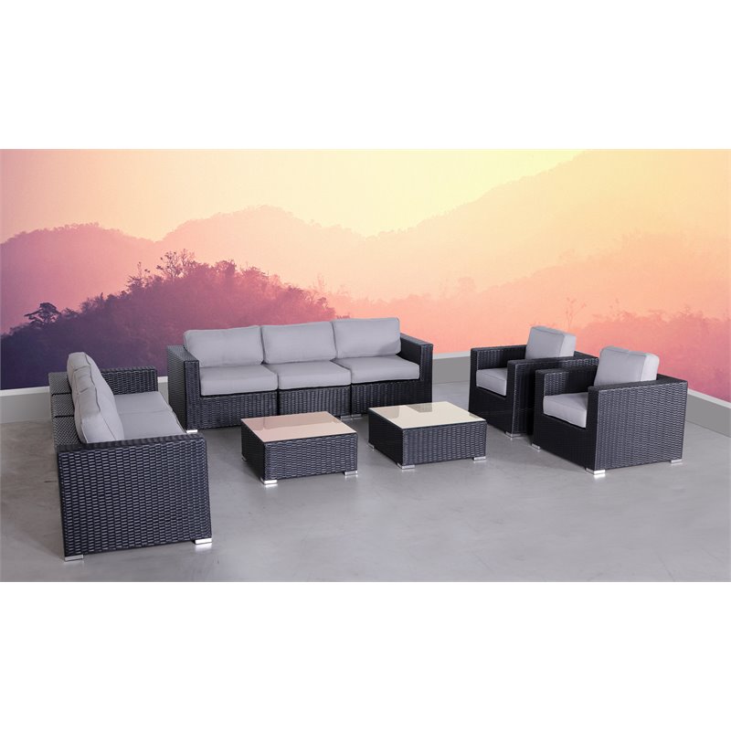 Living Source International 10-Piece Rattan Sofa Set with Cushions in Black