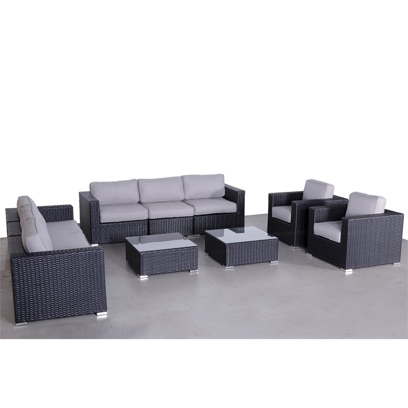Living Source International 10-Piece Rattan Sofa Set with Cushions in Black