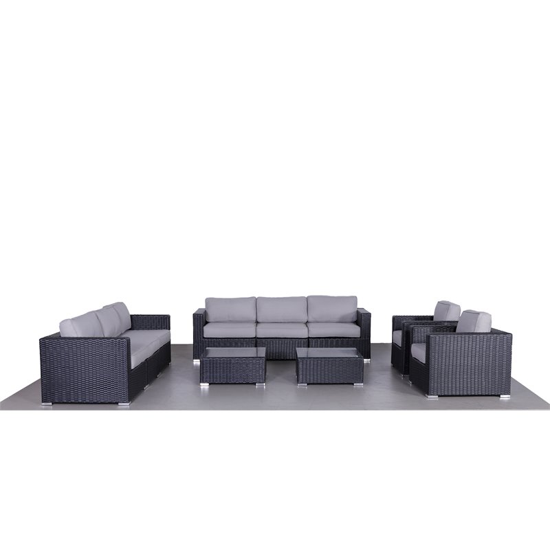 Living Source International 10-Piece Rattan Sofa Set with Cushions in Black