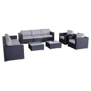 Living Source International 10-Piece Rattan Sofa Set with Cushions in Black