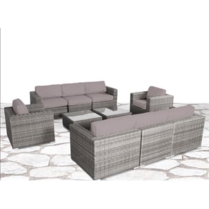 Living Source Intl 6-Piece Wicker / Rattan Sectional Set w/Cushion in Gray