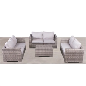 Living Source Intl 7-piece Wicker / Rattan Sectional Set w/Cushions in Gray