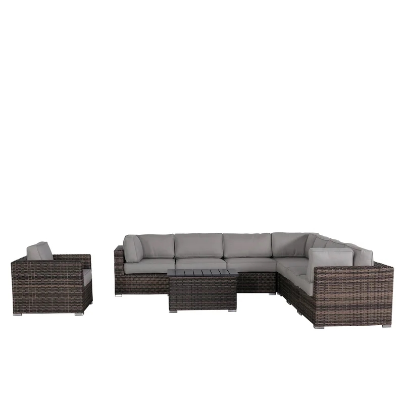 Living Source International 9-Piece Wicker / Rattan Sectional Set in Espresso