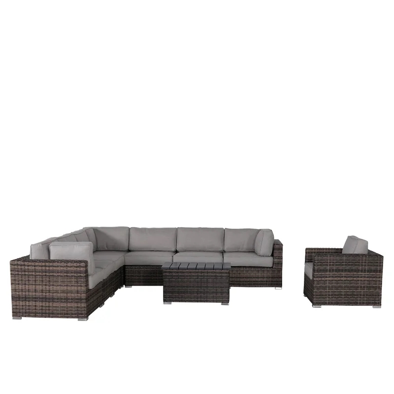 Living Source International 9-Piece Wicker / Rattan Sectional Set in Espresso