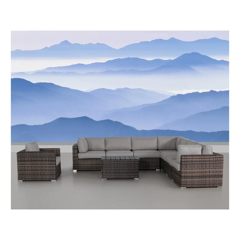 Living Source International 9-Piece Wicker / Rattan Sectional Set in Espresso