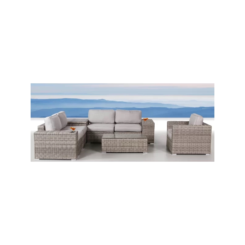 Living Source 9-Piece Wicker / Rattan Sectional Set w/Cup Holder Table in Gray