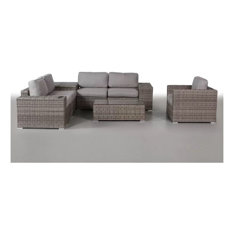 Living Source 9-Piece Wicker / Rattan Sectional Set w/Cup Holder Table in Gray