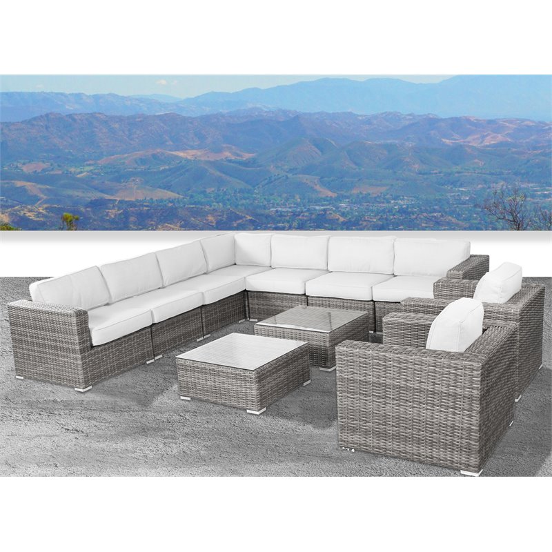Living Source International 11-Piece Sectional Set with Cushion in Canvas/Gray