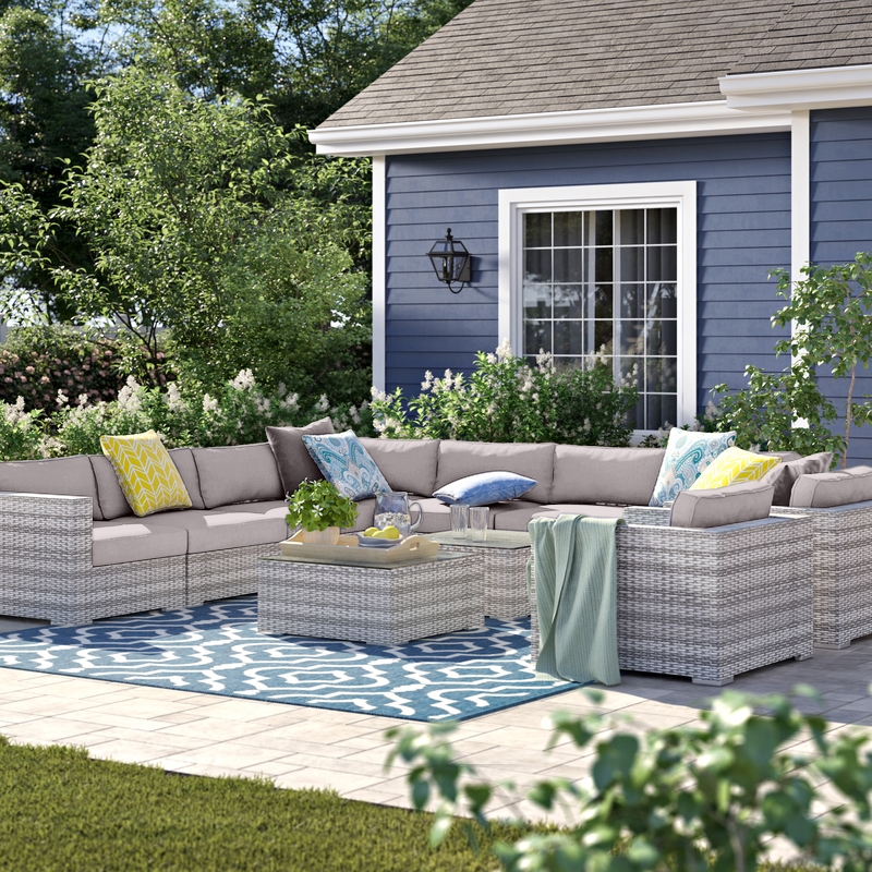 Living Source International 11-Piece Wicker / Rattan Sectional Set in Gray