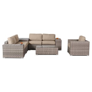 Living Source International 9-Piece Sectional Set with Cup Holder Table in Beige