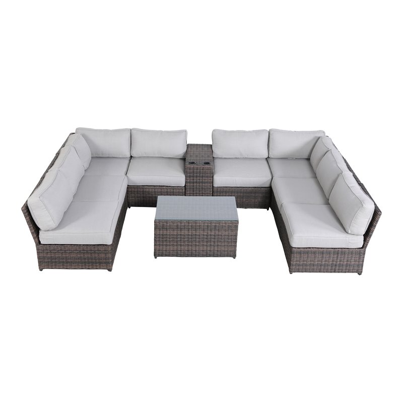 Living Source International 10-Piece Rattan Sectional Set plus Cushions in Brown