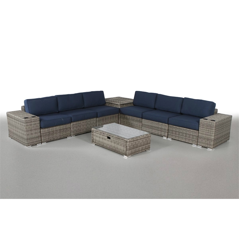 Living Source International 10-Piece Wicker Sectional Set with Cushions in Navy