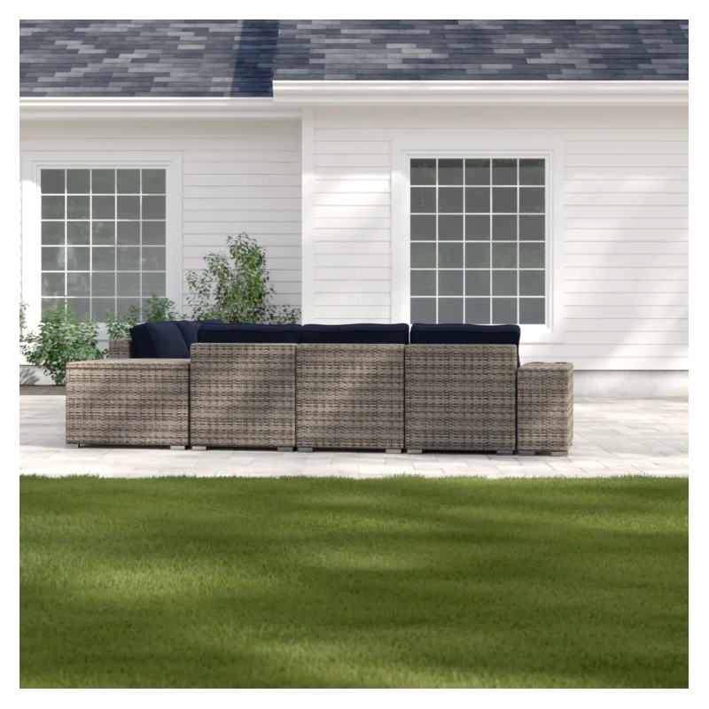 Living Source International 10-Piece Wicker Sectional Set plus Cushions in Beige